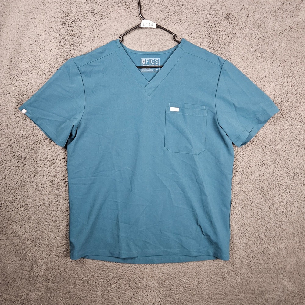 Figs Men's Leon Three Pocket‎ Scrub Top Blue Technical Collection FM1500 XL